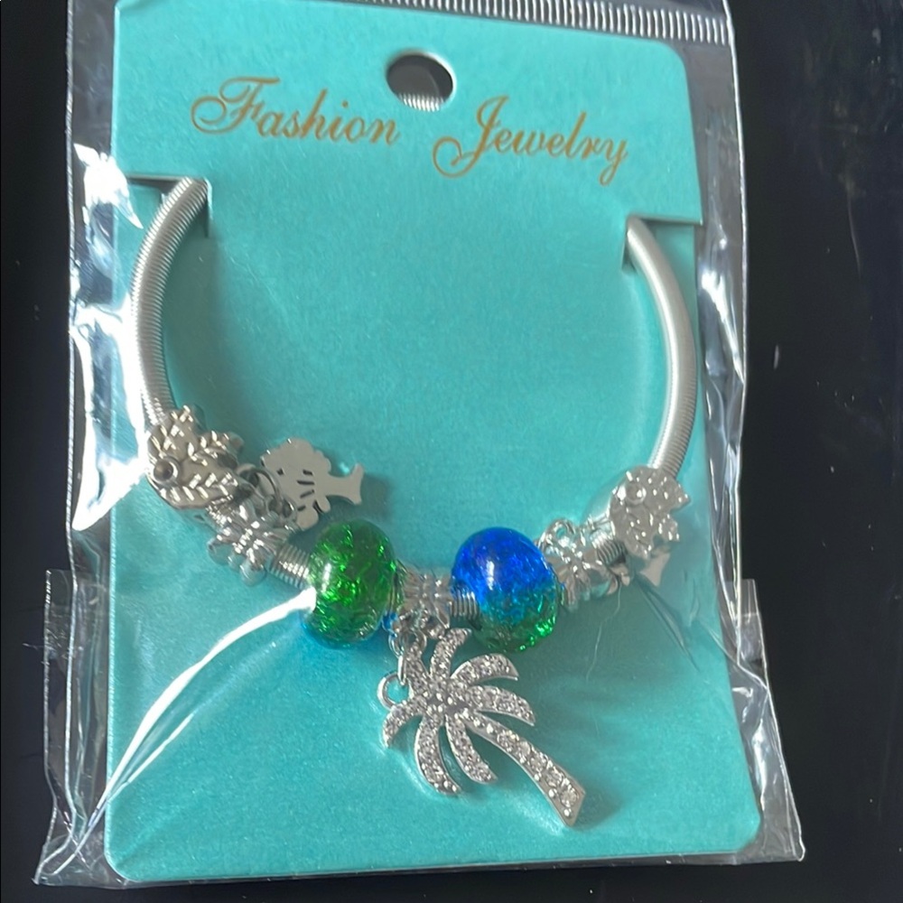 Silver Palm Tree Charm Bracelet